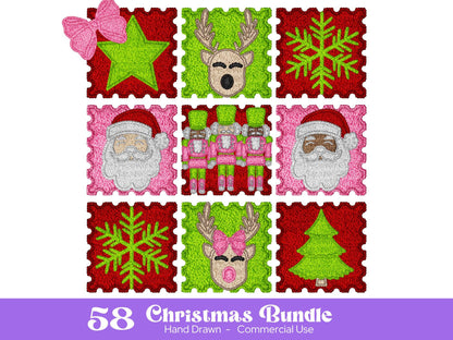Christmas Alphabet PNG Bundle, Faux Yarn Alpha, Clipart, Hand Drawn Doodle Letters, Commercial Use