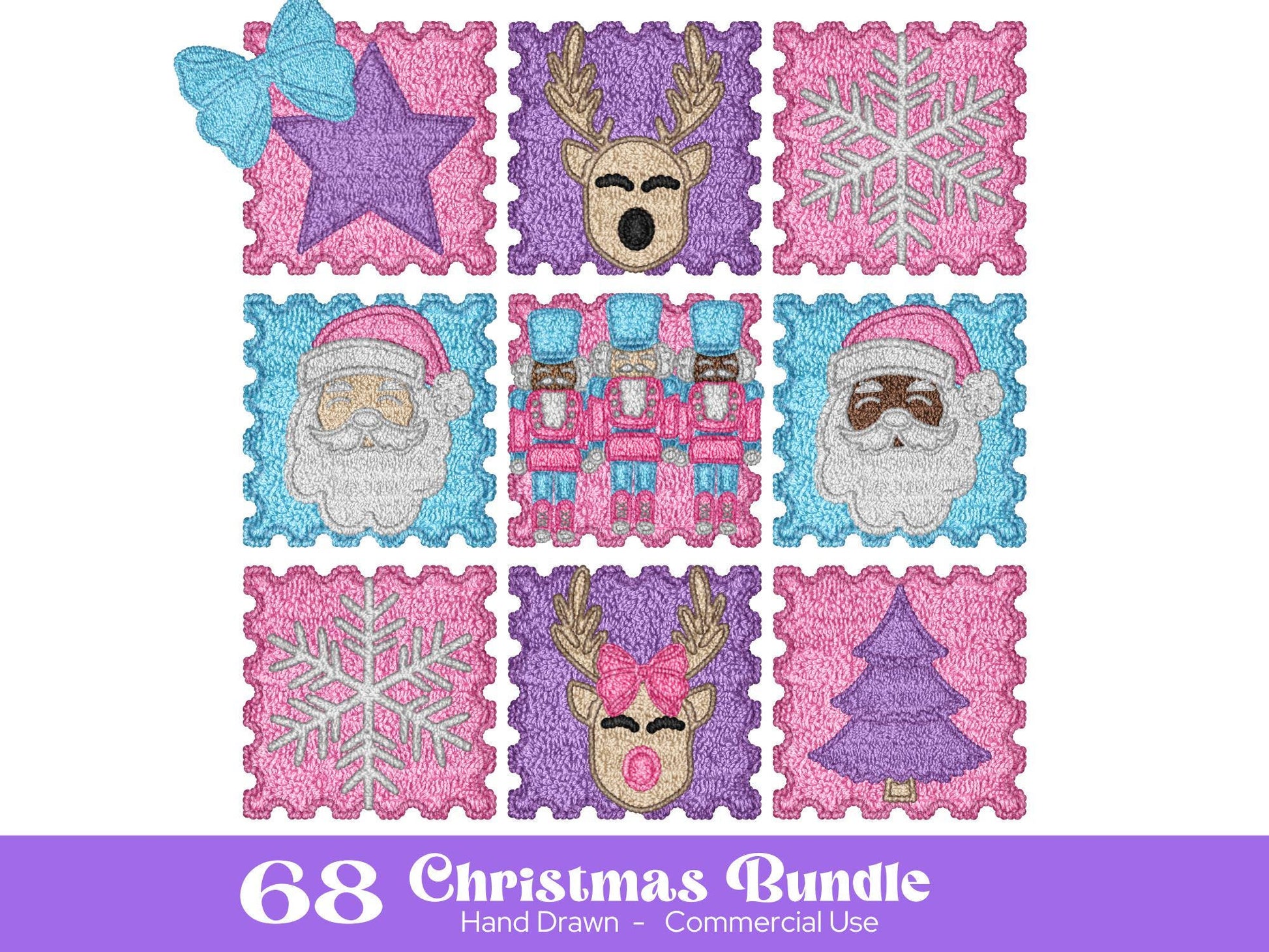 Faux Yarn PNG Bundle: Christmas Clipart, Hand Drawn, Santa, Reindeer