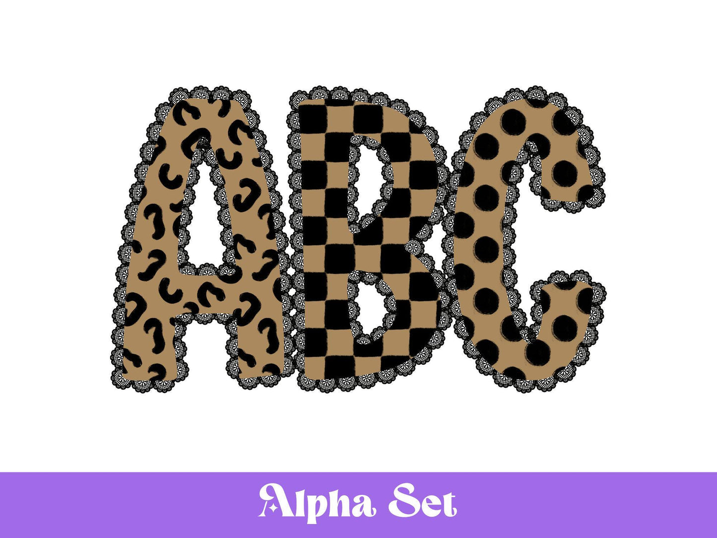 Lace Alpha PNG Set, Alphabet Clipart, Hand Drawn Doodle Letters