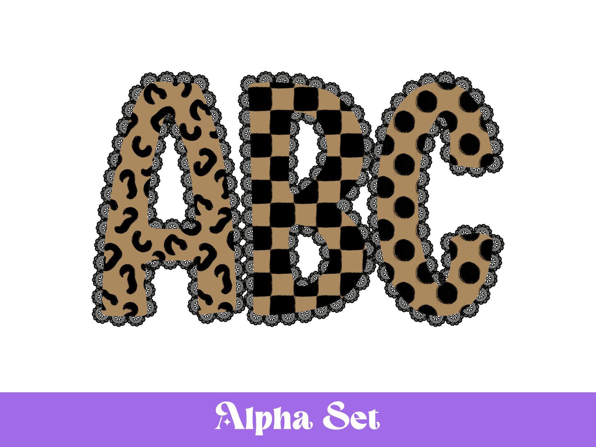Lace Alpha PNG Set, Alphabet Clipart, Hand Drawn Doodle Letters