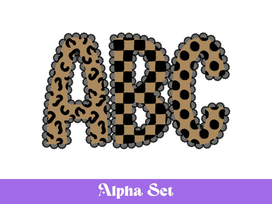 Lace Alpha PNG Set, Alphabet Clipart, Hand Drawn Doodle Letters