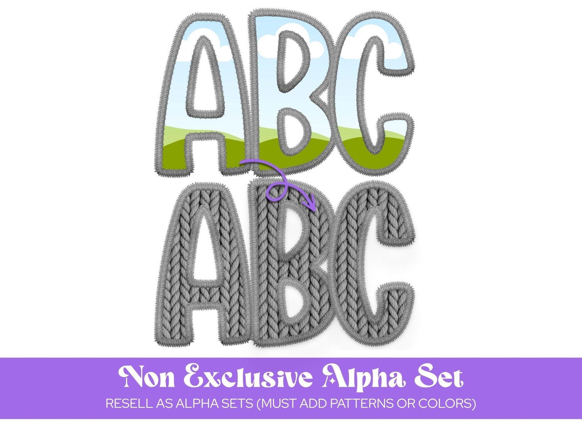 Faux Embroidery Hand Drawn Alphabet Sublimation Letters: Canva Frame, Commercial Use
