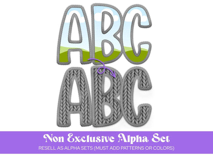 Faux Embroidery Hand Drawn Alphabet Sublimation Letters: Canva Frame, Commercial Use