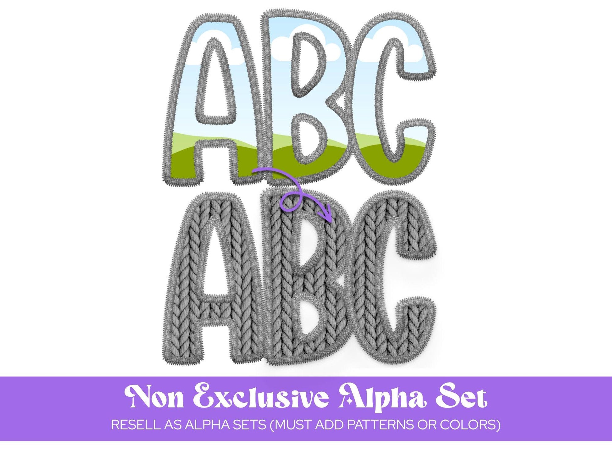 Faux Embroidery Hand Drawn Alphabet Sublimation Letters: Frame, Commercial Use