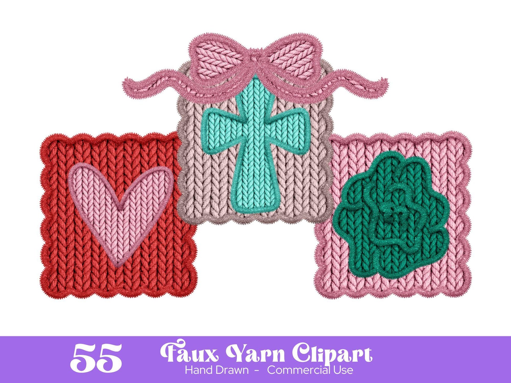Valentine's Day Alphabet PNG Bundle, Faux Yarn Clipart, Hand Drawn Doodle Letters, Commercial Use