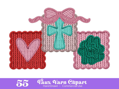 Valentine's Day Alphabet PNG Bundle, Faux Yarn Clipart, Hand Drawn Doodle Letters, Commercial Use
