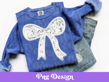 Sequin Coquette Bow Png: Faux Embroidery Clipart (Digital File)