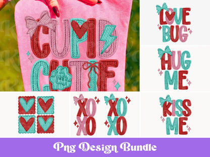 Faux Yarn Valentine's Day PNG Bundle: Faux Embroidery
