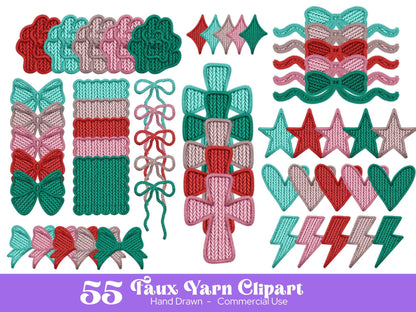 Valentine's Day Faux Yarn PNG Clipart Bundle: Hand Drawn