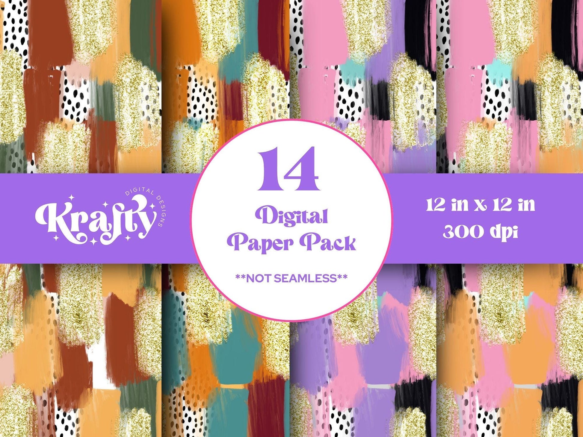 Gold Glitter Brush Stroke Background: Fall Colors Digital Paper (Instant Download)