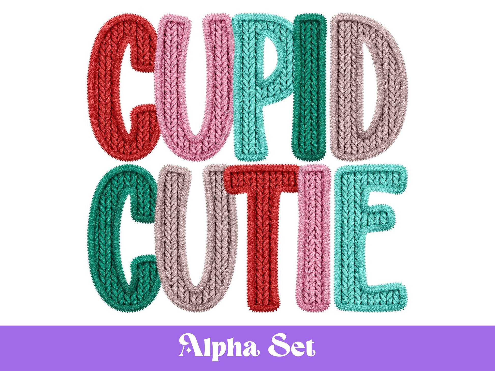 Valentine Faux Yarn Alphabet PNG Set, Doodle Letters (Commercial Use)
