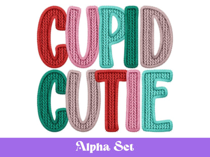 Valentine Faux Yarn Alphabet PNG Set, Doodle Letters (Commercial Use)