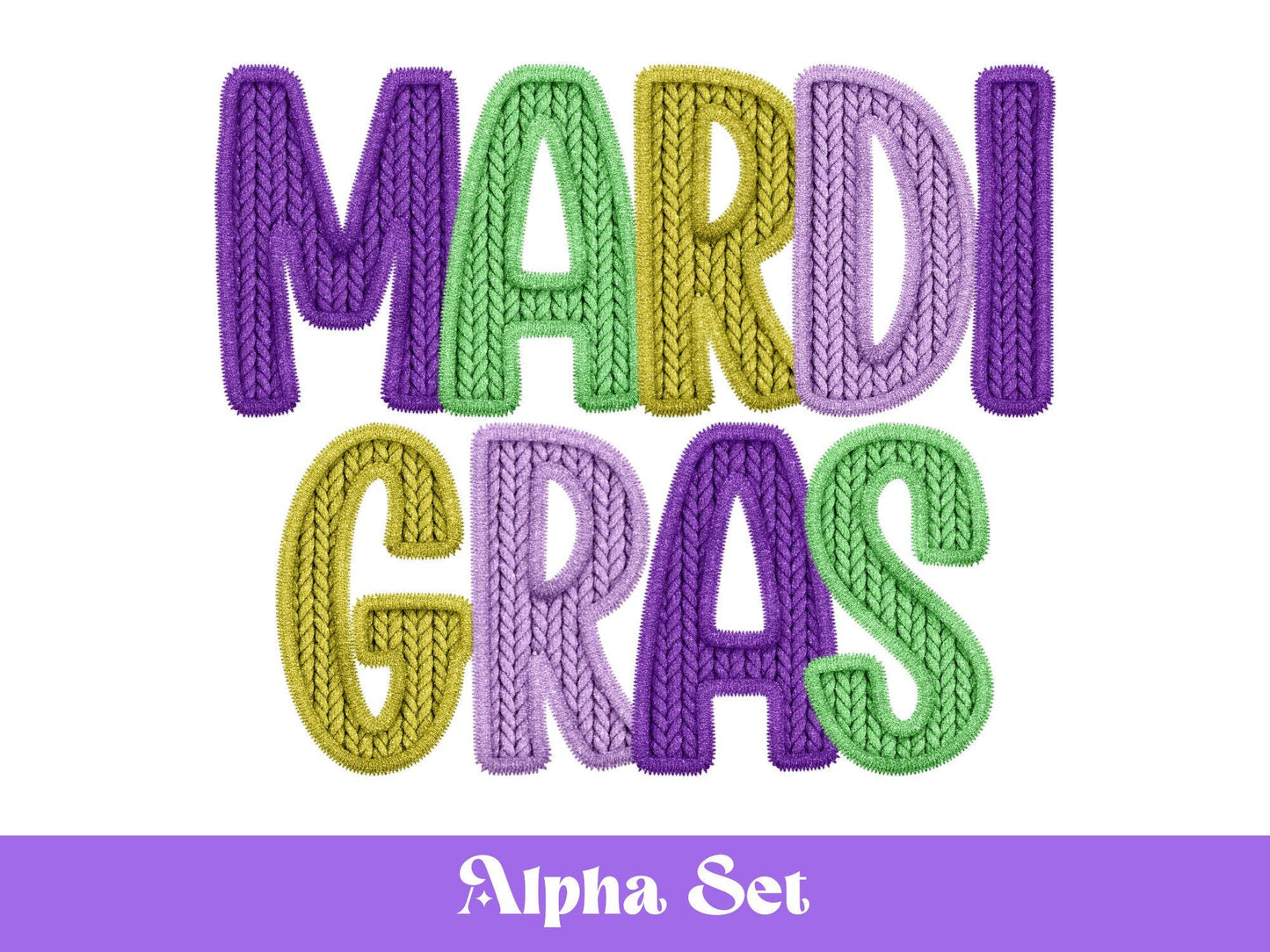 Mardi Gras Alphabet PNG Set, Faux Yarn Alpha, Letters Clipart, Commercial Use