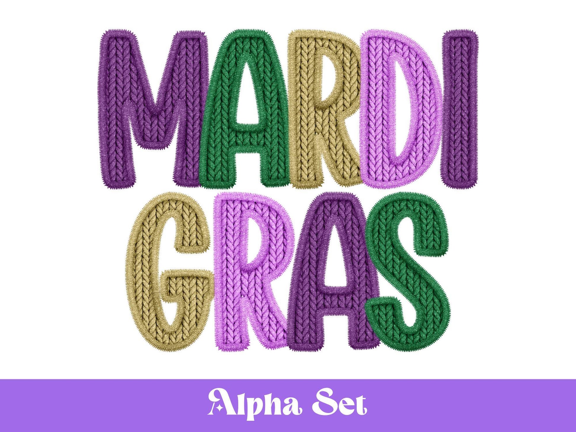 Mardi Gras Alphabet PNG Set, Faux Yarn Alpha, Letters Clipart, Commercial Use