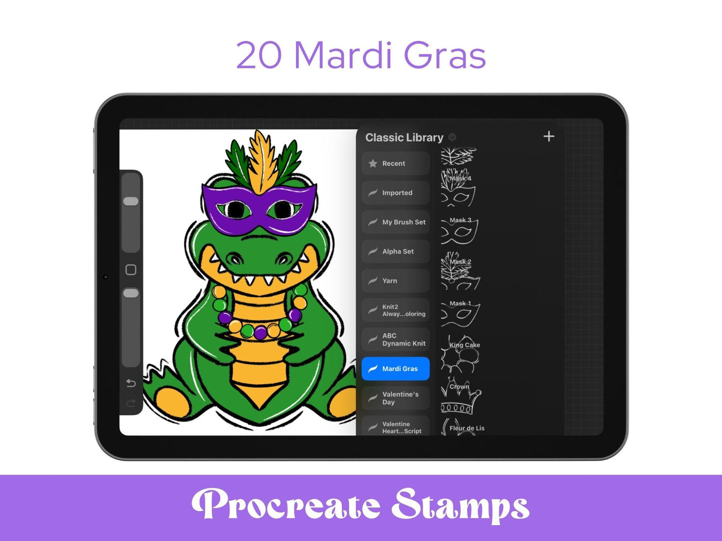 Mardi Gras Brush Stamps: Preppy Hand Drawn Commercial Use (Digital Download)