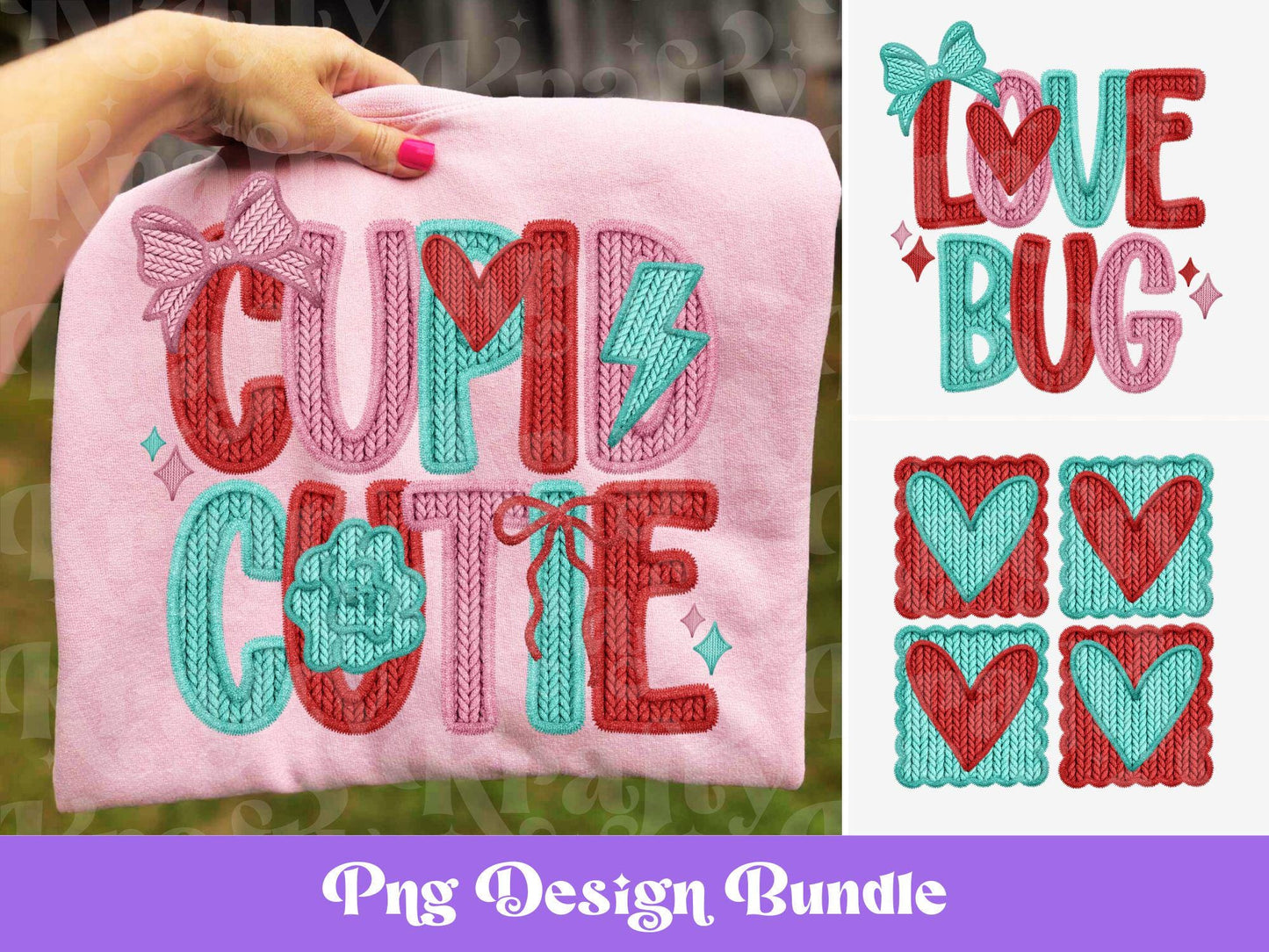 Faux Yarn Valentine's Day PNG Bundle: Faux Embroidery