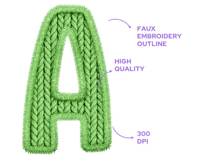 Christmas Alphabet PNG Set, Faux Yarn Alpha, Clipart, Hand Drawn Doodle Letters, Commercial Use