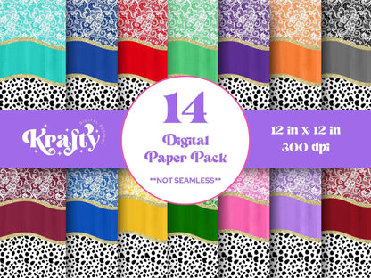Lace & Dalmatian Dots Digital Paper: Colorful Sublimation Background (Instant Download)