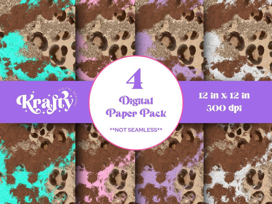 Hand Drawn Leopard Print Digital Paper: Rustic Glitter Sublimation Pattern (12x12 in)