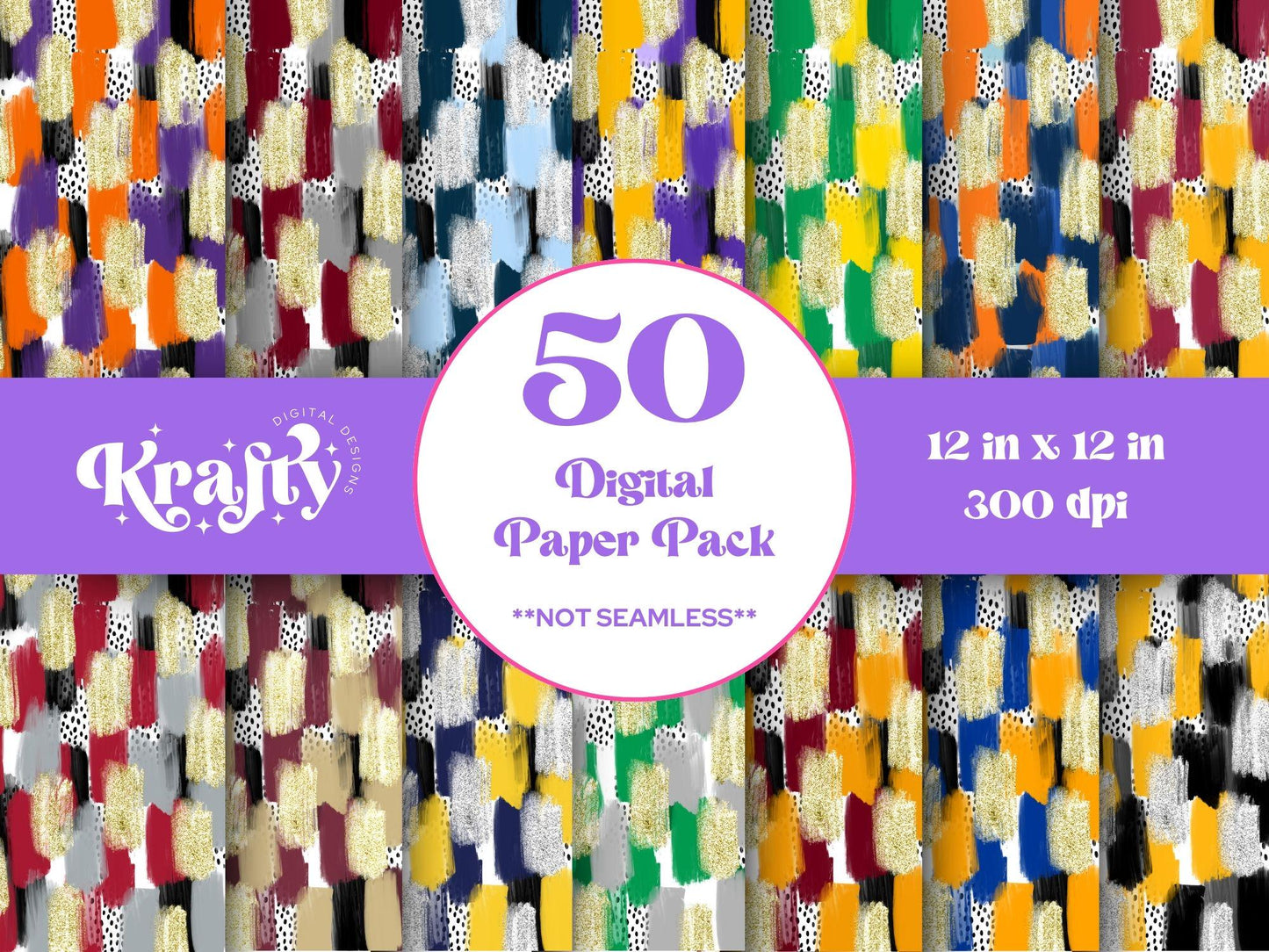 Hand Drawn Brush Stroke Background: Silver and Gold Glitter, (Digital Paper)