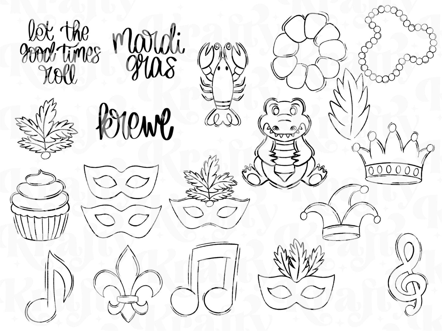 Mardi Gras Brush Stamps: Preppy Hand Drawn Commercial Use (Digital Download)
