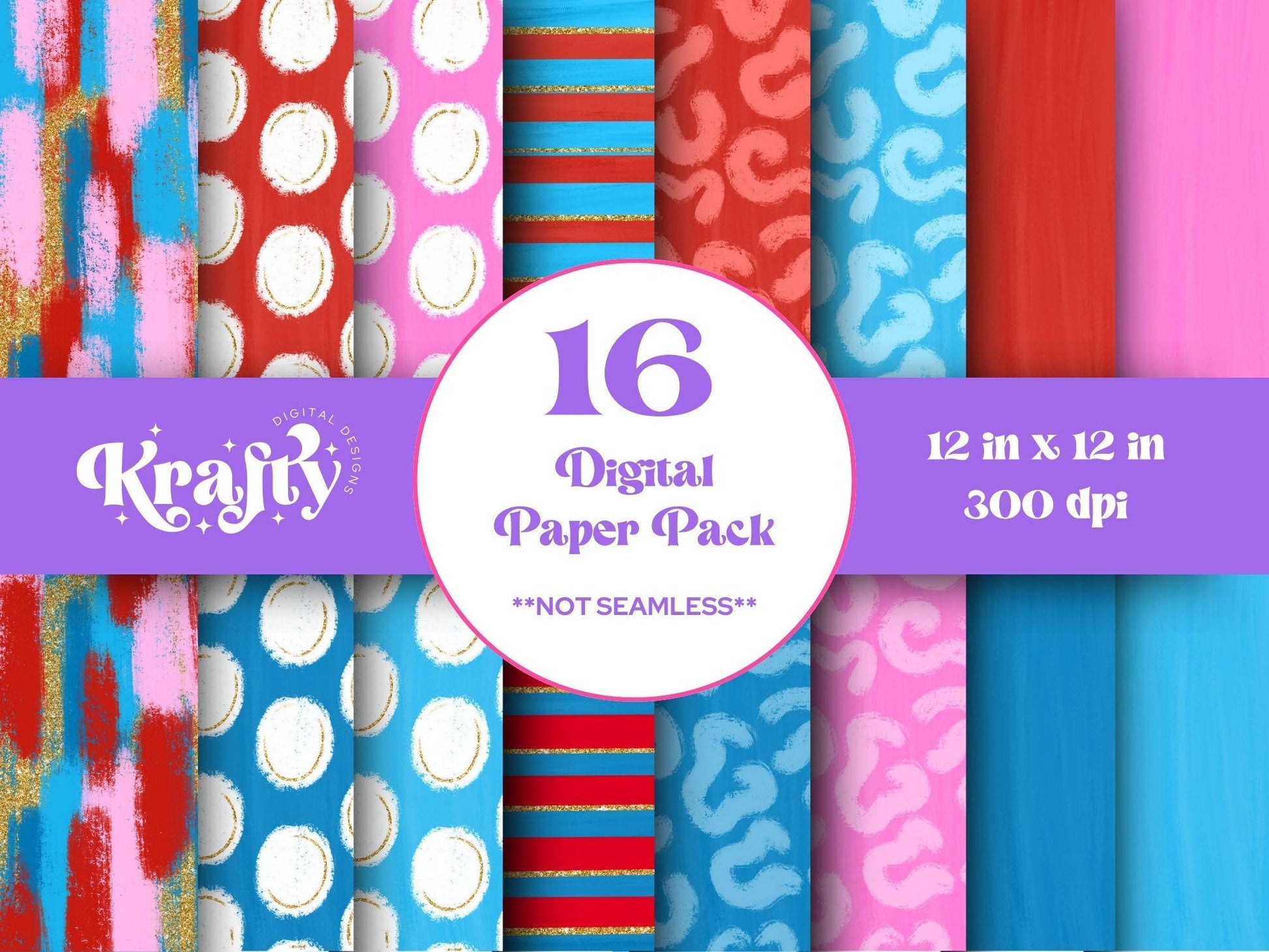 Hand Drawn 4th of July Digital Paper Bundle, Patriotic, American