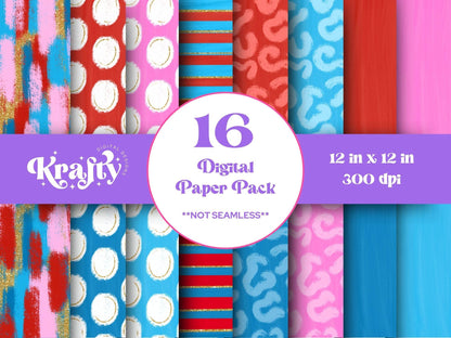 Hand Drawn 4th of July Digital Paper Bundle, Patriotic, American