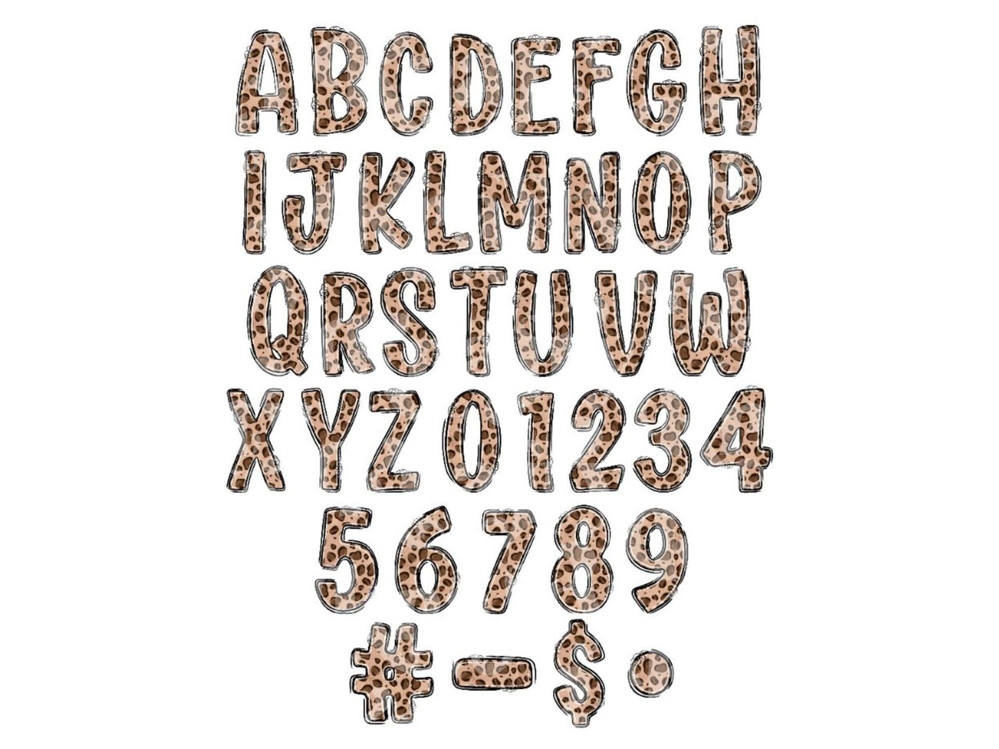Leopard Print Alpha Doodle Letter Clipart, Preppy Alphabet, PNG
