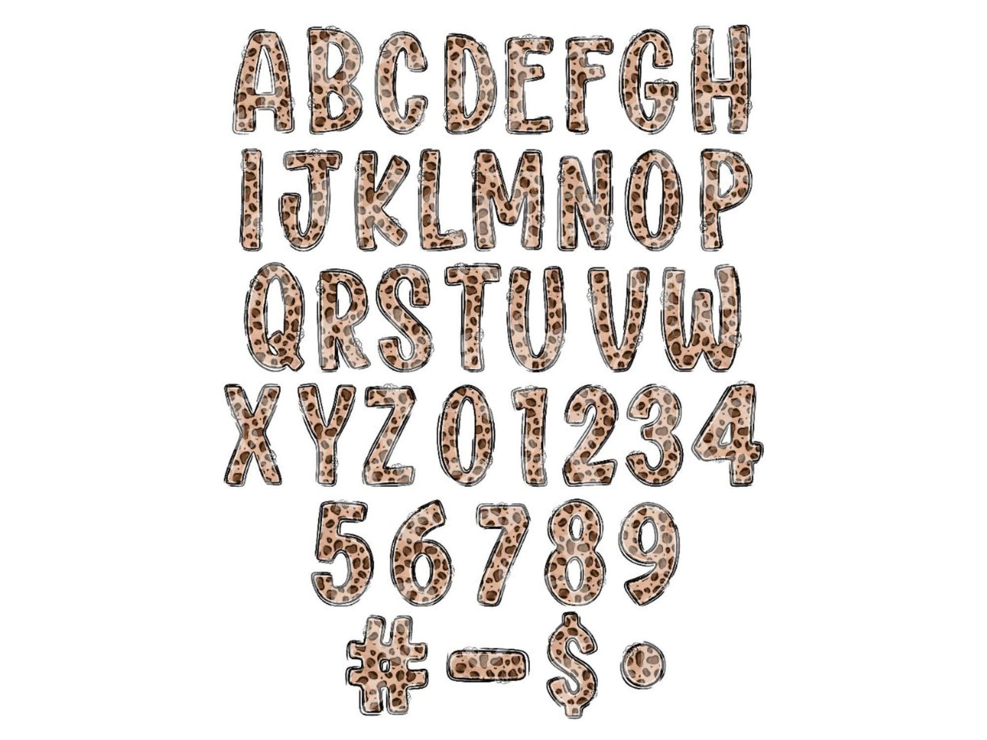 Leopard Print Alpha Doodle Letter Clipart, Preppy Alphabet, PNG