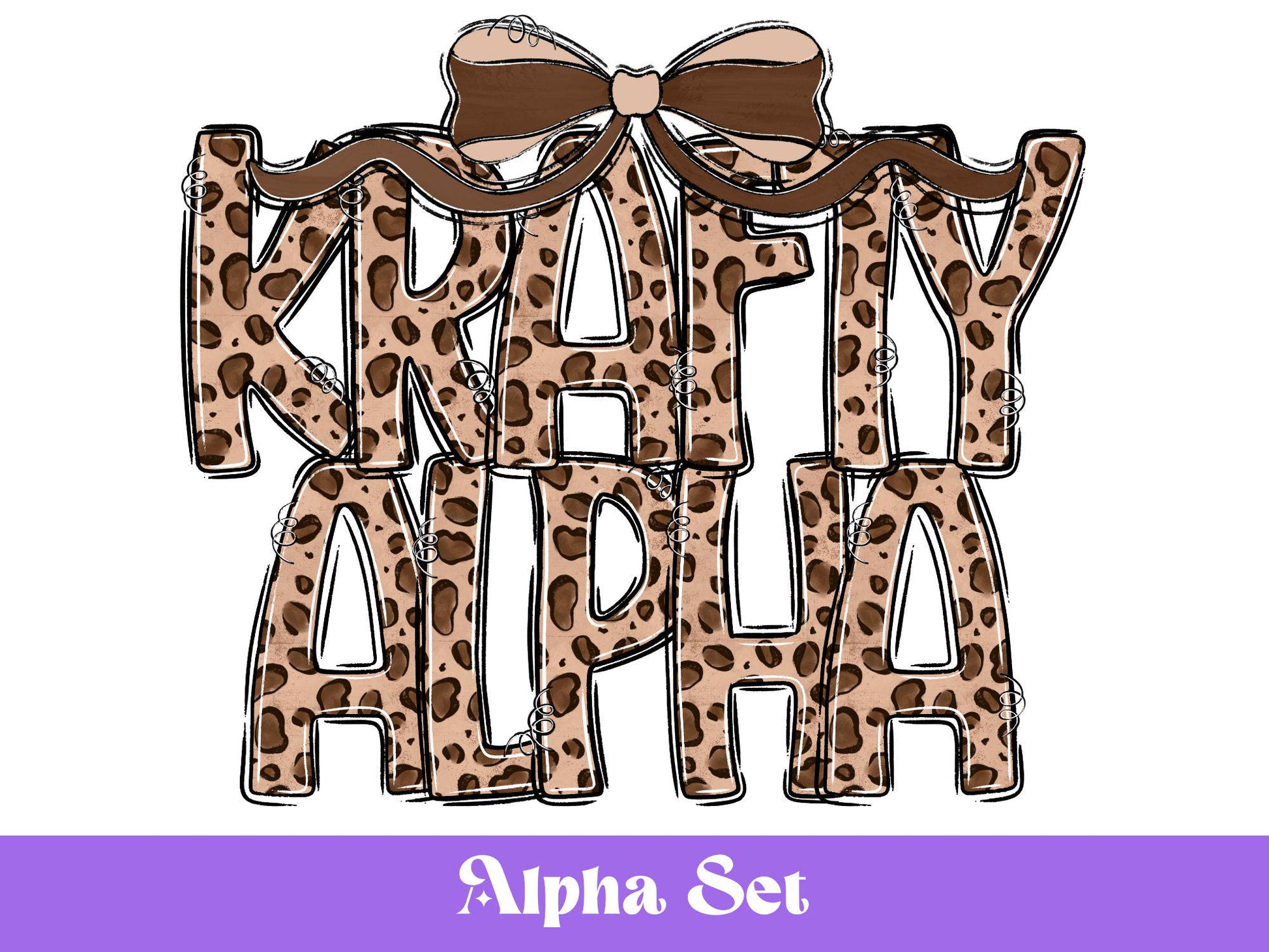 Leopard Print Alpha Doodle Letter Clipart, Preppy Alphabet, PNG