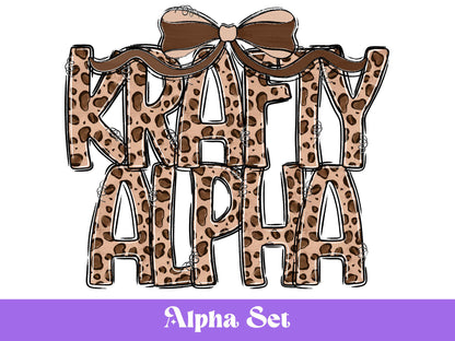 Leopard Print Alpha Doodle Letter Clipart, Preppy Alphabet, PNG