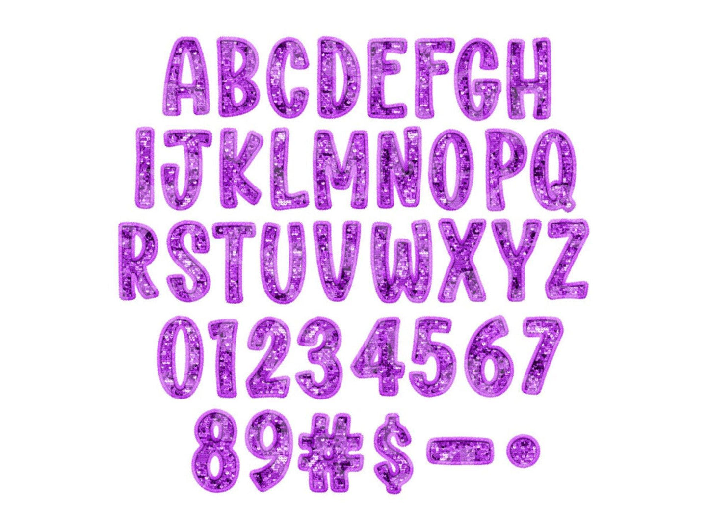 Valentine's Faux Embroidery Sequin Alphabet PNG Bundle, Letter Clipart, Hand Drawn