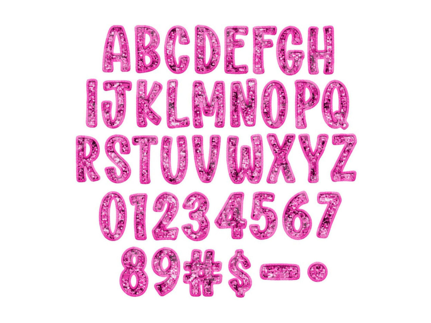 Valentine's Faux Embroidery Sequin Alphabet PNG Bundle, Letter Clipart, Hand Drawn