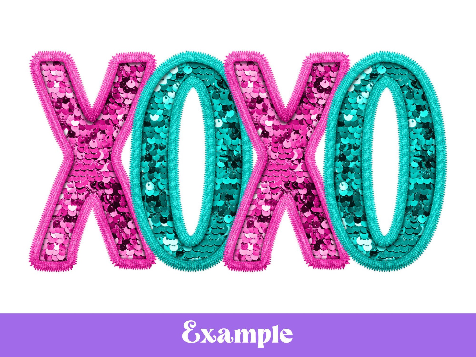 Valentine's Faux Embroidery Sequin Alphabet PNG Bundle, Letter Clipart, Hand Drawn