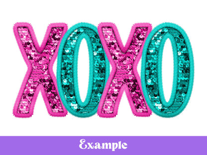 Valentine's Faux Embroidery Sequin Alphabet PNG Bundle, Letter Clipart, Hand Drawn