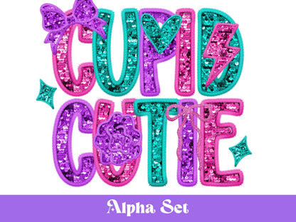 Valentine's Faux Embroidery Sequin Alphabet PNG Bundle, Letter Clipart, Hand Drawn