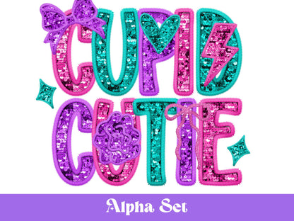 Valentine's Faux Embroidery Sequin Alphabet PNG Bundle, Letter Clipart, Hand Drawn