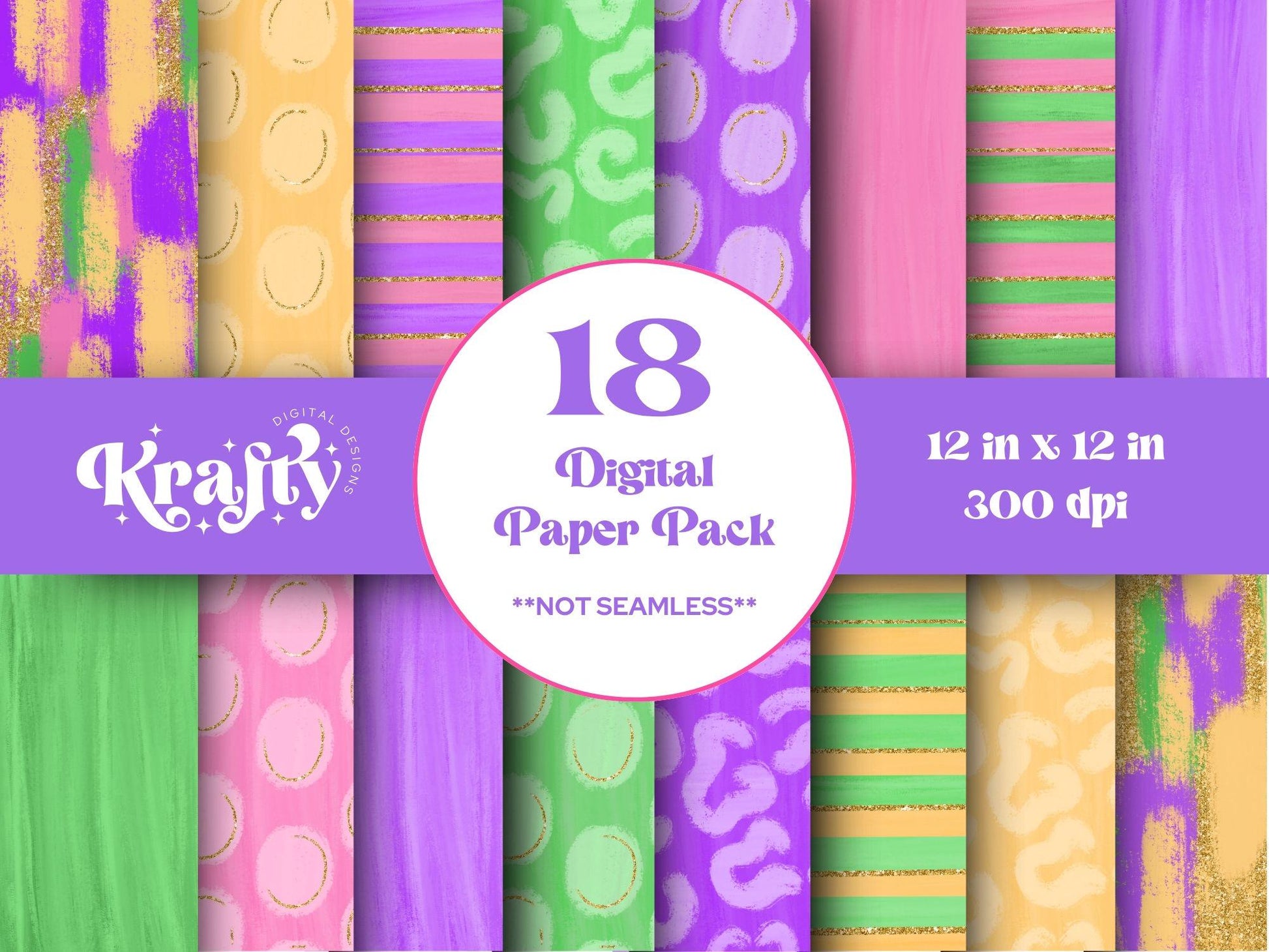 Hand Drawn Mardi Gras Digital Paper Bundle