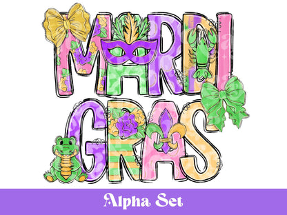 Mardi Gras Alphabet PNG: Hand Drawn Clipart Bundle (Digital Download)