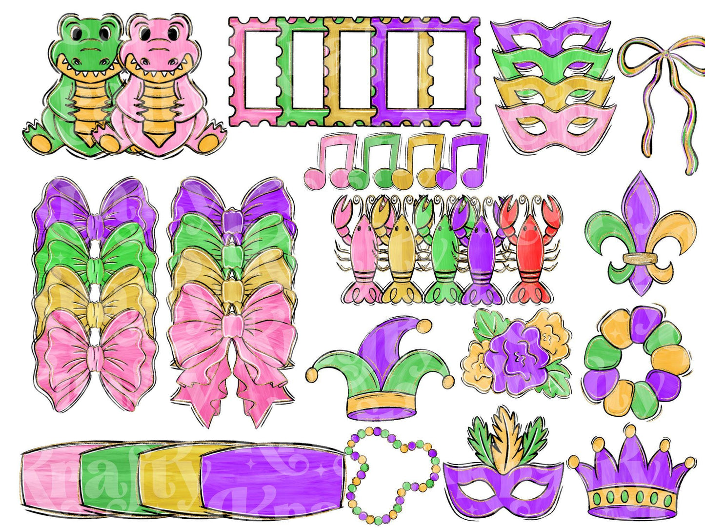 Mardi Gras Alphabet PNG: Hand Drawn Clipart Bundle (Digital Download)