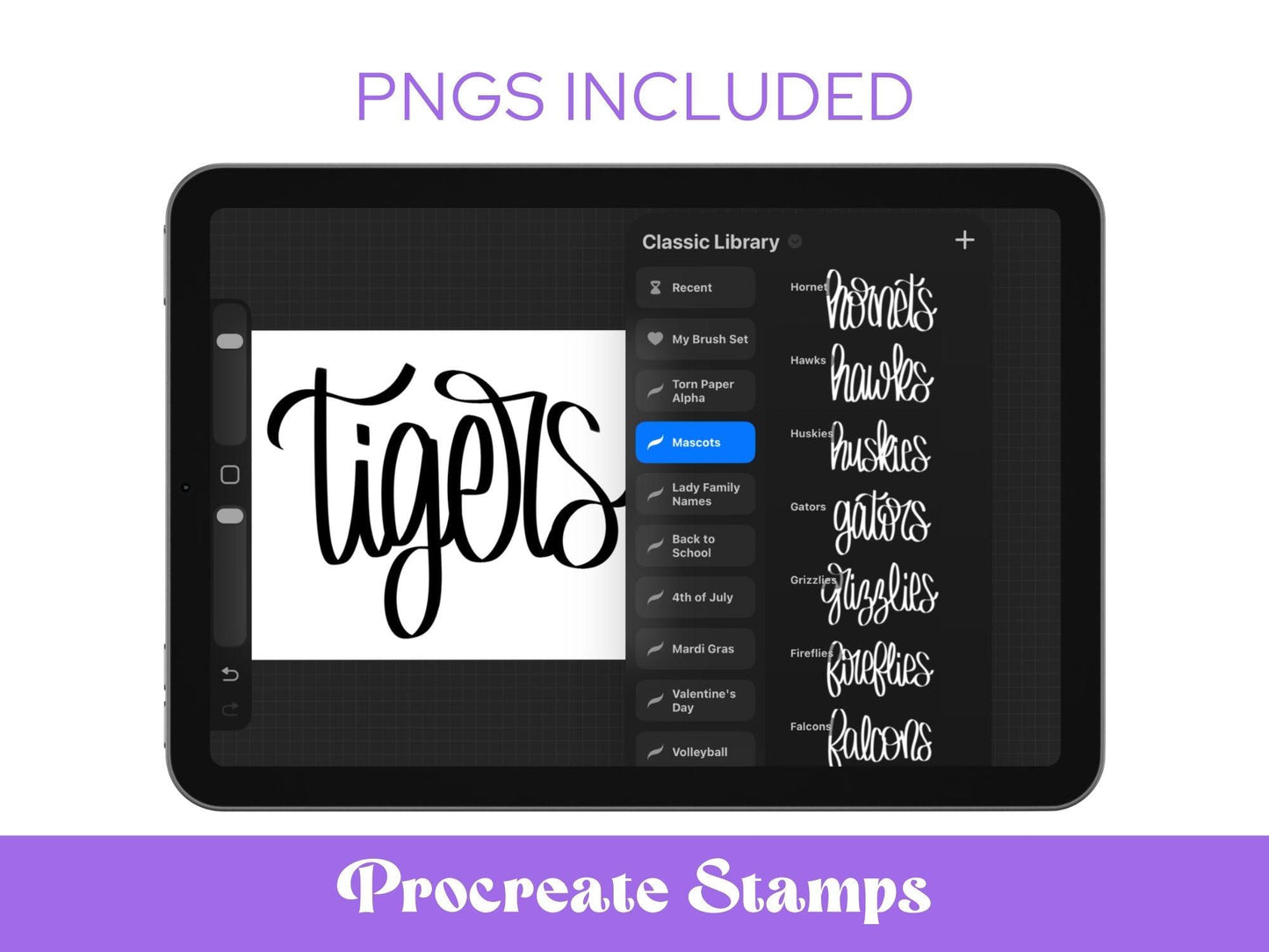 Hand Lettered Mascot Stamps, School Spirit, Preppy PNG