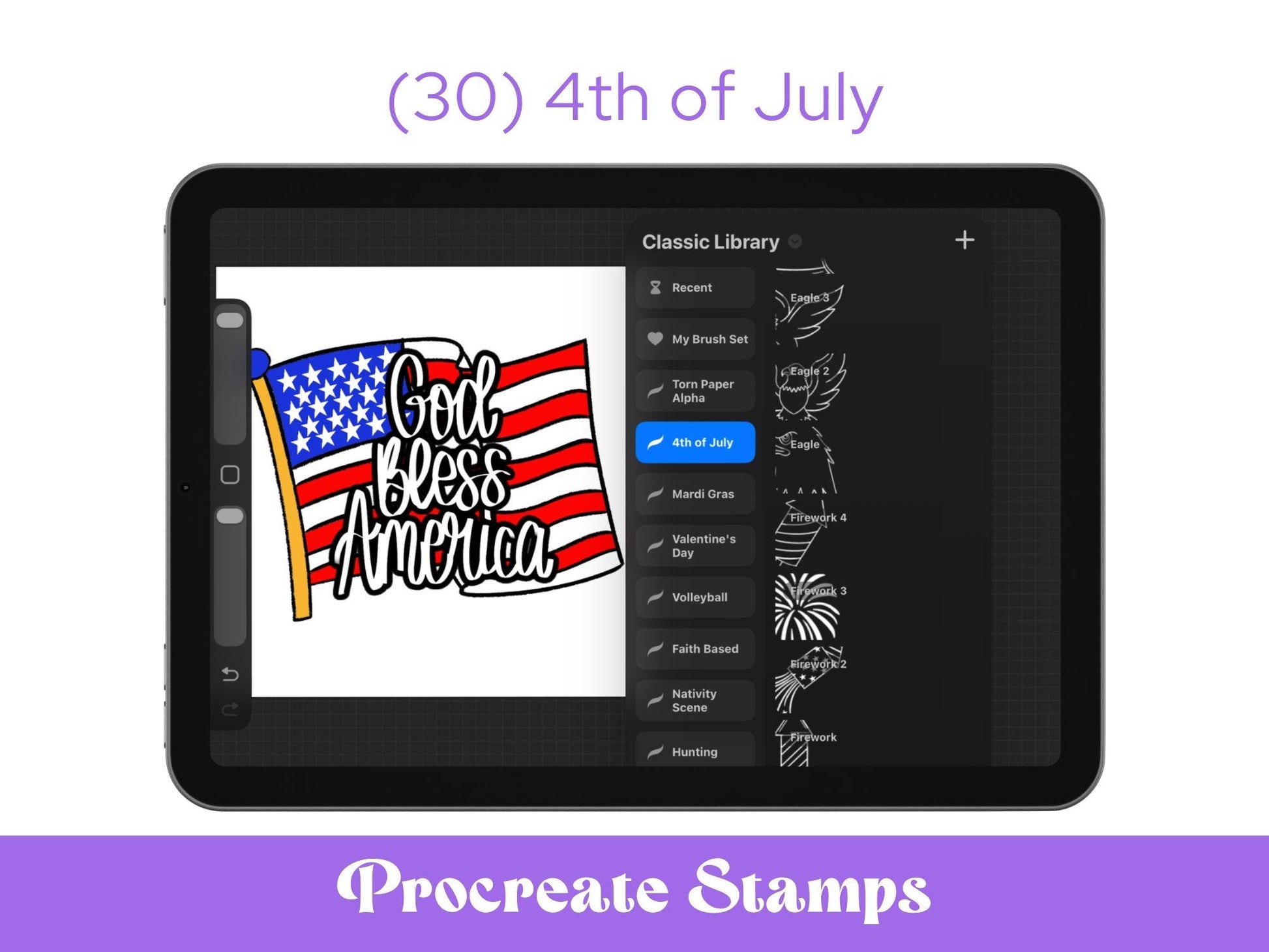 4th of July Brush Stamps: Preppy, American Hand Drawn Commercial Use
