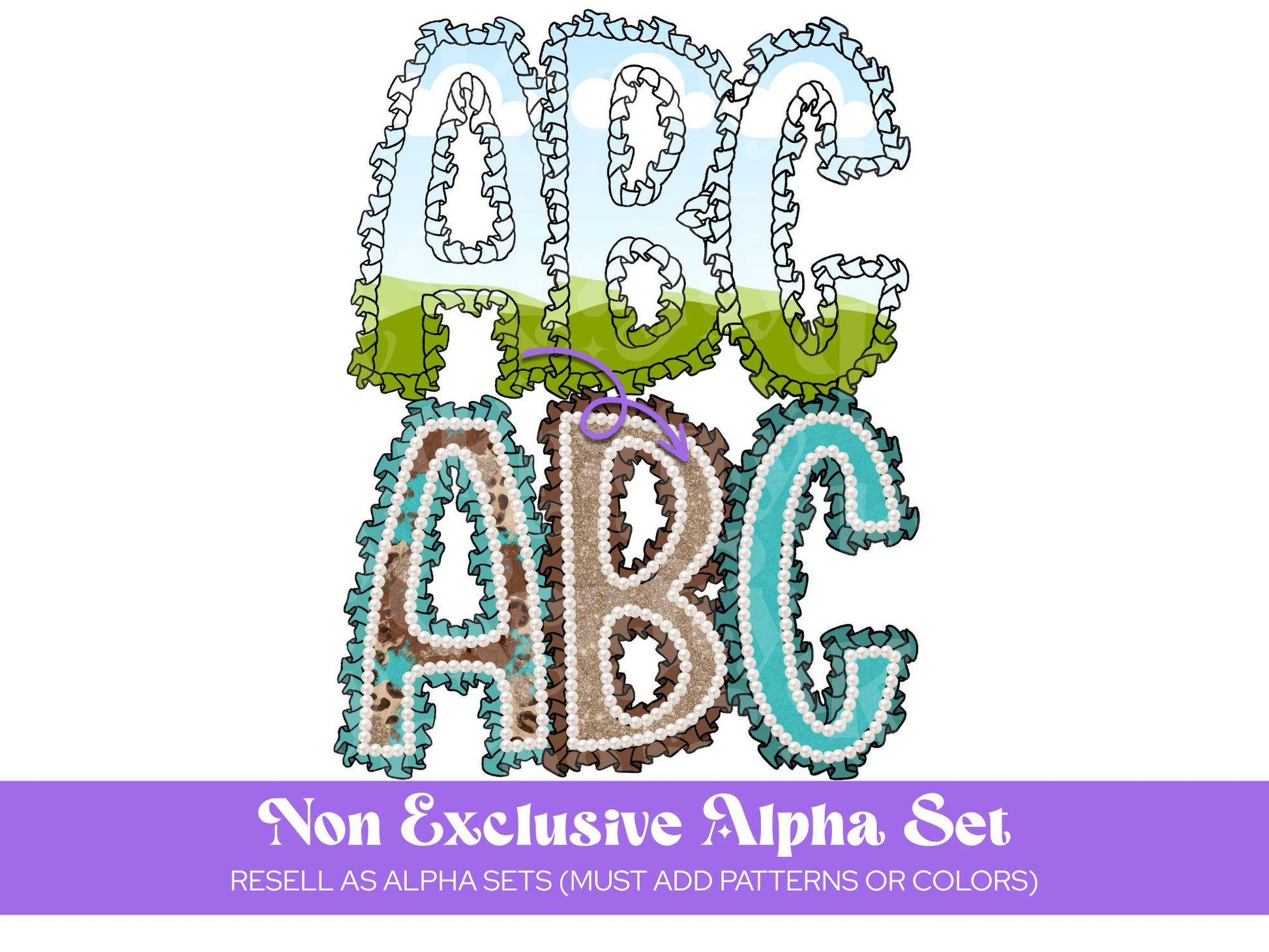 Preppy Ruffle Alphabet Sublimation Letters: Commercial Use Alpha Sets