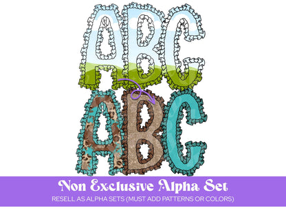 Preppy Ruffle Alphabet Sublimation Letters: Commercial Use Alpha Sets