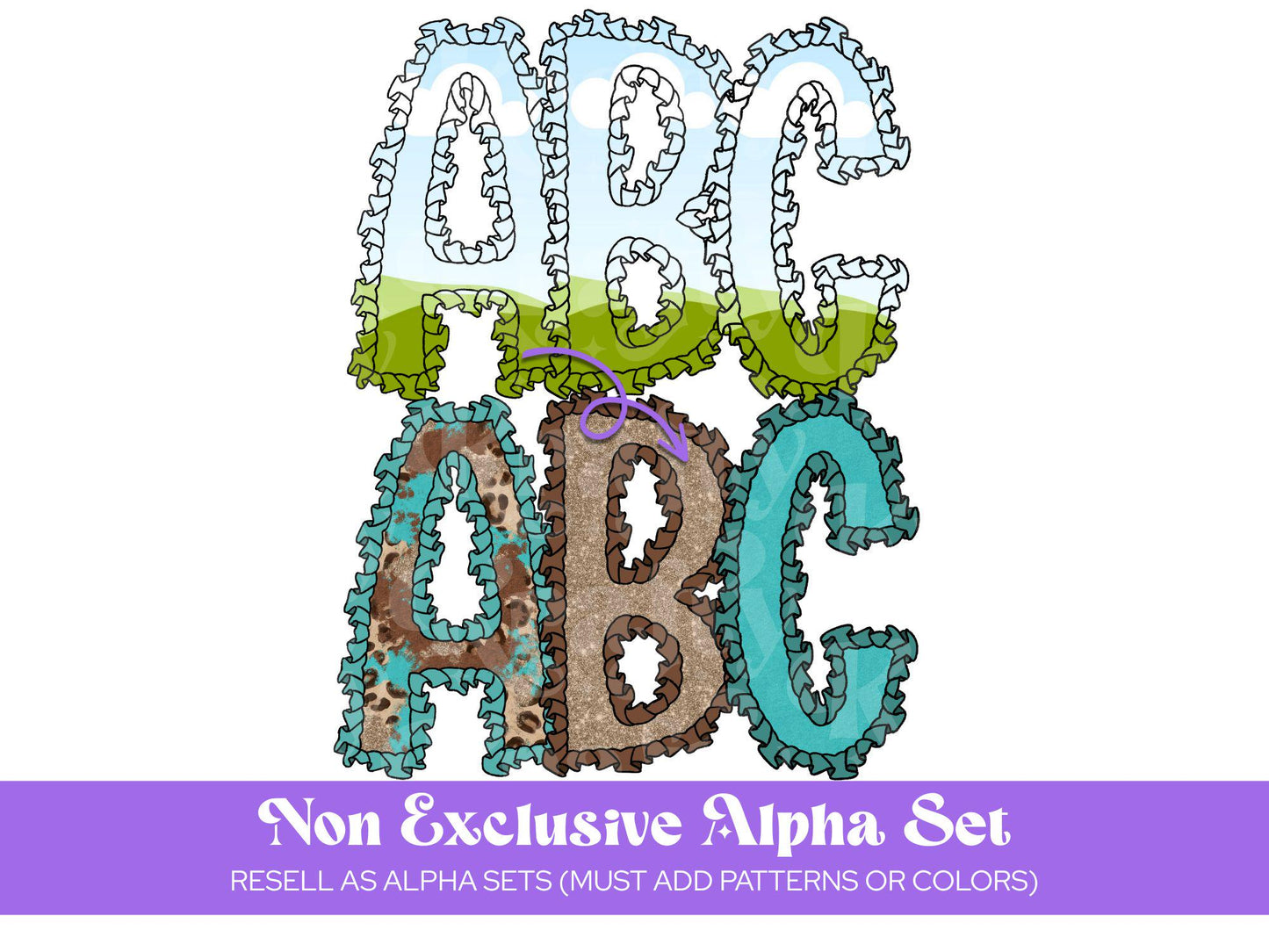 Preppy Ruffle Alphabet Sublimation Letters: Commercial Use Alpha Sets