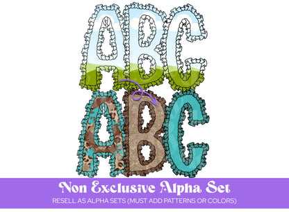 Preppy Ruffle Alphabet Sublimation Letters: Commercial Use Alpha Sets