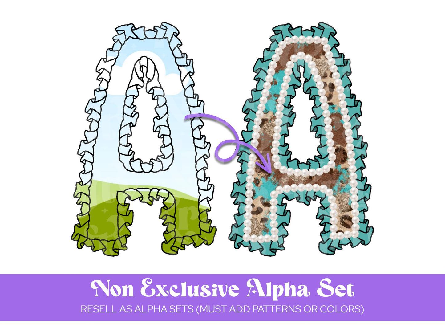 Preppy Ruffle Alphabet Sublimation Letters: Commercial Use Alpha Sets