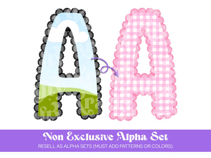 Lace Alpha Frames: Doodle Letter Alphabet Set PNG