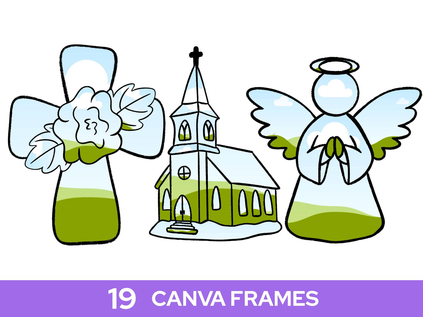 Christian Canva Frame Bundle: Hand-Drawn Clipart PNG Design