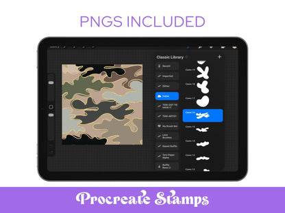 Camo Procreate Brush Stamps: Hand Drawn, Commercial Use, Camouflage